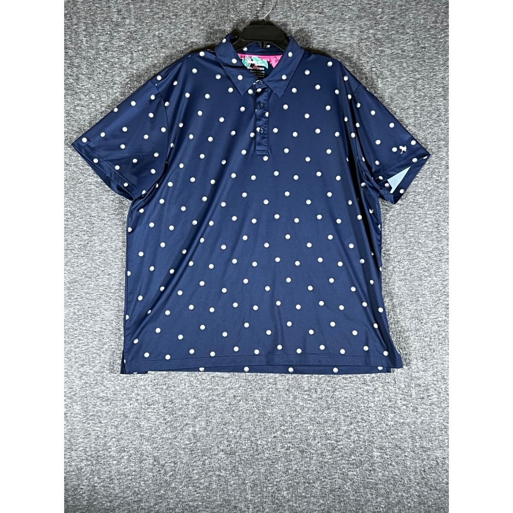 Birdie Bound Mens 3XL Navy Blue‎ Golf Ball Polka Dot Performance Polo Shirt